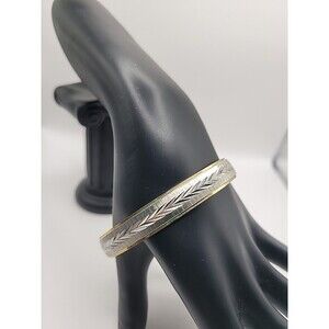 Vintage Two Tone Etched Chevron Bangle Bracelet Silver Gold Tone Jewelry